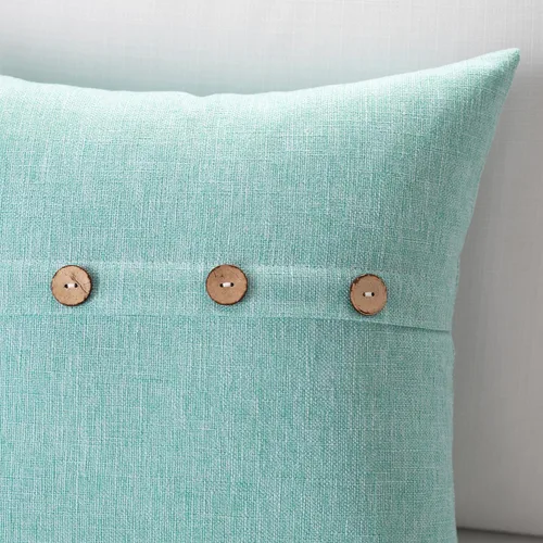 Vista 4 de Meekio Juego de 2 Fundas de Almohada Verde Aqua de 16 x 16 Fundas de Almohada de Lino con Botones de Coco Decoración de Granja Regalos