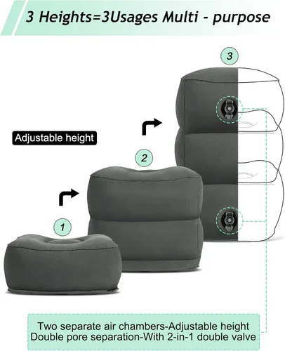 Vista 9 de JefDiee Almohada inflable de viaje y almohada inflable para descanso de pies, artículos esenciales de viaje para adultos, ideal para avión, oficina