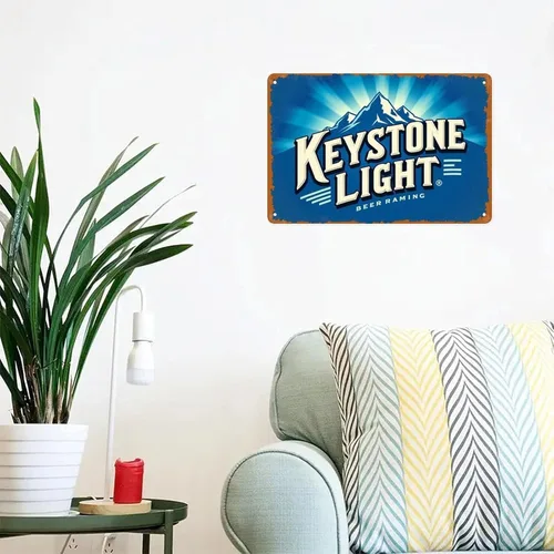 Vista 3 de Keystone Light - Letrero de lata de cerveza vintage para cervecería publicitaria, letrero de metal estampado estético para jardín, patio, bar