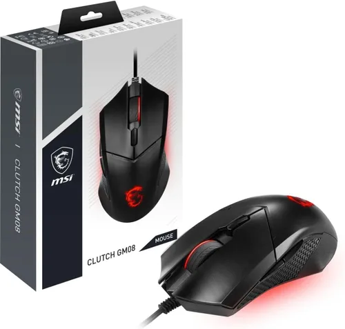 Vista 4 de MSI Clutch GM08 - Mouse para juegos, 4200 DPI, sensor óptico, 3 pesos ajustables, iluminación LED roja, diseño simétrico, color negro
