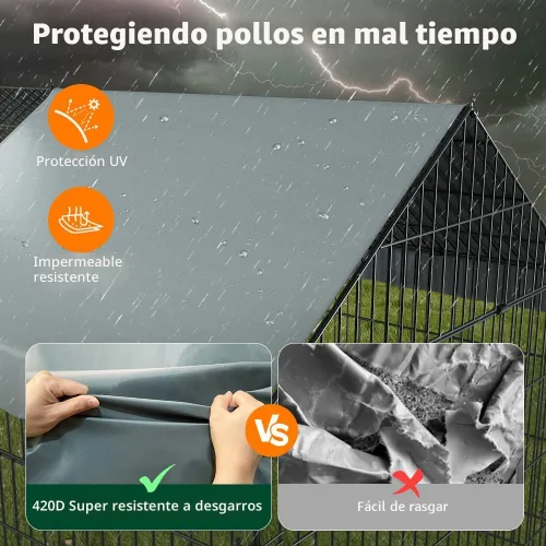 Vista 3 de PawGiant Gallinero Corral para Pollos para Patio con Cubierta 130"×40"×40" Tractor de Pollos Portátil de Metal Exterior Jaula Recinto Caja Afuera