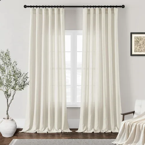 Vista 15 de Cortinas de cocina de lino semitransparente beige de 24 pulgadas de largo, 2 paneles Cream, Cafe Short Curtains, for Bathroom Small Windows, Light