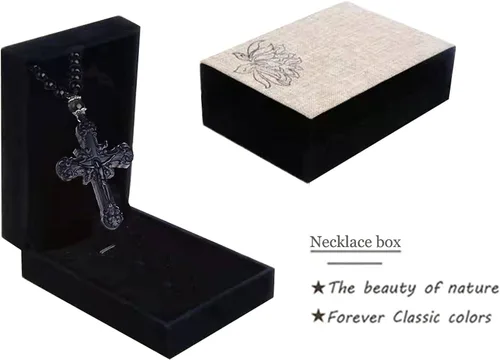 Vista 6 de Collar con dije de cruz de obsidiana negra, cristal curativo de obsidiana natural, piedra de energía, amuleto, para mujeres, hombres, niñas, niños