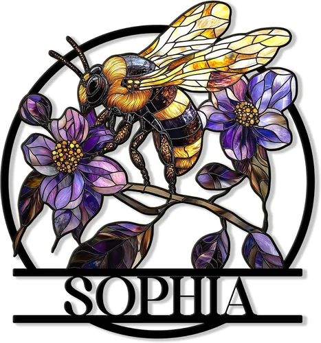 Vista 6 de Letrero de metal personalizado de abeja, cartel colgante de abeja de miel, porche de bienvenida al aire libre, valla de pared con nombre