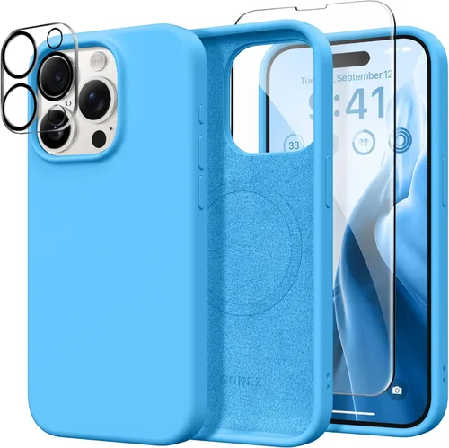 Vista 89 de GONEZ Funda magnética para iPhone 14, compatible con Magsafe, con protector de pantalla + protector de cámara, forro de microfibra antiarañazos