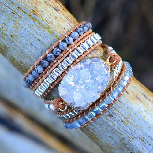 Vista 53 de ZOSOJONA - Pulseras bohemias hechas a mano de piedra natural, que dan vuelta, con cuentas de cristal de turquesa