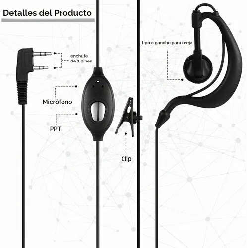 Vista 3 de 10 pares de auriculares para walkie talkie con micrófono de 2 pines, micrófono de auricular para radio bidireccional, auricular de un solo cable