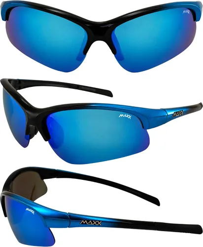 Vista 7 de MAXX Domain Sport Golf Gafas de sol negras y azules con lente de espejo azul polarizado, Negro