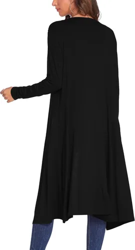 Vista 2 de Bluetime Women Open Front Maxi Cardigan Negro