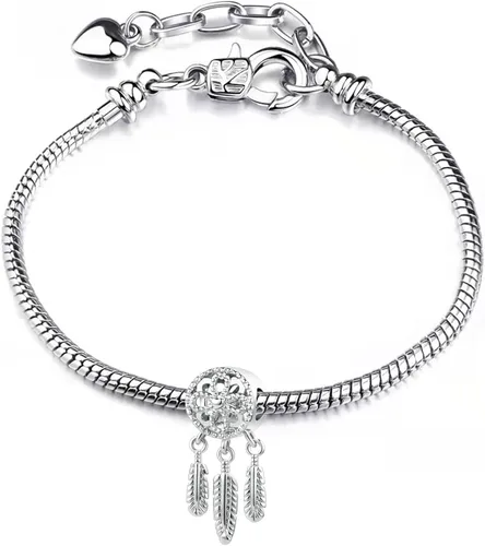 Vista 2 de Chili Jewelry Abalorio de atrapasueños de flores con borlas de plumas compatible con pulseras Pandora
