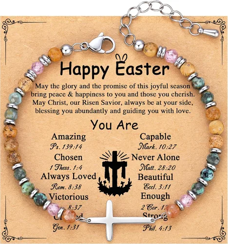 Vista 32 de TONY & SANDY Pulsera de cruz cristiana para mujer, regalo de San Valentín para ella, regalo de confirmación de bautismo, Pascua, regalo único