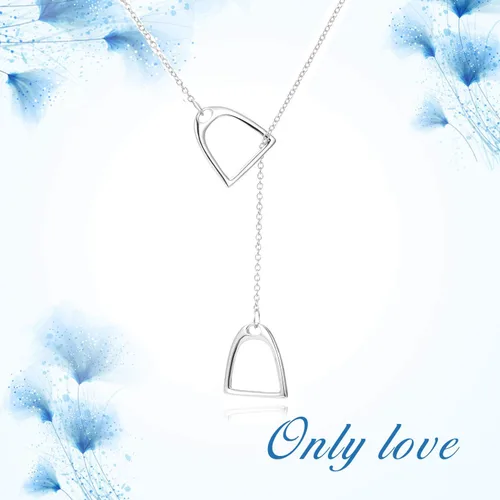 Vista 2 de YFN Collar Lariat con estribos de caballo dobles de plata de ley 925, regalo para mujeres Un collar de caballo