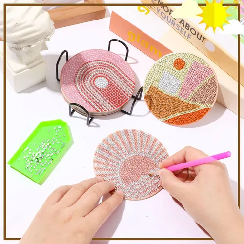 Vista 7 de UPINS 8 piezas de posavasos de arte de diamante bohemio para bebidas, kits de arte de diamante DIY para adultos, niños, principiantes, suministros