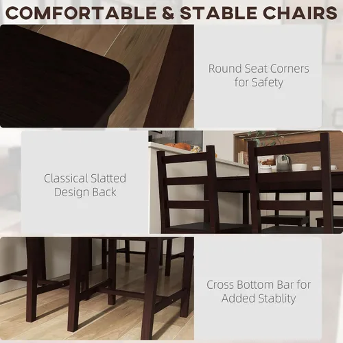 Vista 5 de HOMCOM Juego de mesa de comedor para 4, 5 piezas, mesa de cocina moderna y sillas, juego de comedor de madera para espacios pequeños, rincón