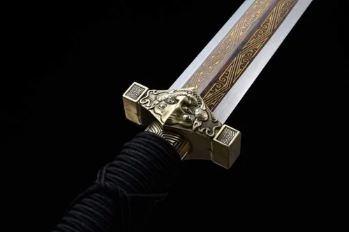Vista 6 de LOONGSWORD - Espada china, espadas de dragón Han jian real (caldo de Damasco forjado, accesorios de latón) afilada