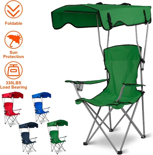 Vista 3 de iMounTEK Silla de campamento plegable con toldo para campamento con sombra, protección solar, sillón reclinable con bolsa de transporte, asiento