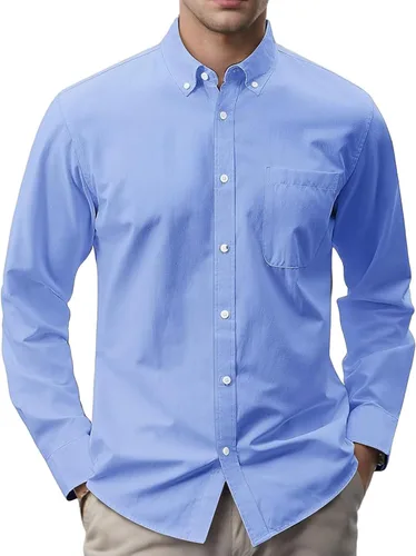 Vista 7 de Camisas Oxford para hombre, estilo casual, con cuello abotonado, manga larga, ajuste regular, suave, para negocios, con bolsillo