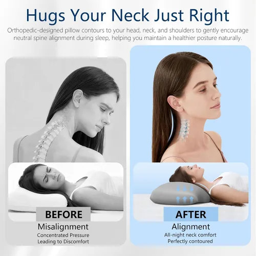 Vista 5 de Almohada cervical para dormir, almohada ergonómica de espuma viscoelástica para aliviar el dolor de cuello, almohadas para dormir de lado