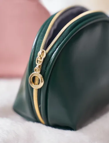 Vista 2 de Mini bolsa de lápiz labial, bolsa portátil para monedero, mini bolsa de maquillaje con compartimentos, Verde Oscuro