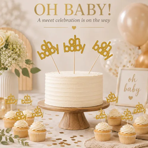Vista 9 de Gold Oh Baby - Juego de 12 palos de mesa de doble cara para baby shower