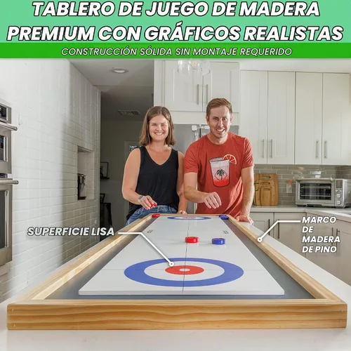 Vista 5 de GoSports Juego 2 en 1 de Shuffleboard de Mesa de 6 pies y Curling con 8 Discos y Bolsa de Transporte