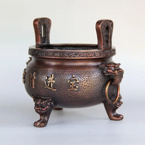 Vista 2 de Yunhao8 Chino Puro Bronce Cobre Tesoro Riqueza Foo Perro León Ding Incienso Quemador Incensario
