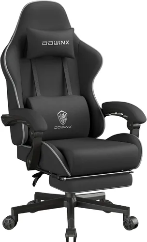 Vista 20 de Dowinx Silla de juegos de tela con cojín de resorte de bolsillo, silla de juegos de masaje con reposacabezas, silla ergonómica para computadora