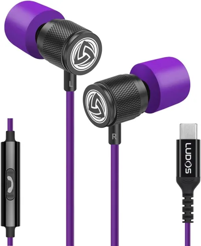 Vista 34 de LUDOS Auriculares con cable ultra intraauriculares, 5 años de garantía, auriculares con micrófono, auriculares con cancelación de ruido, espuma