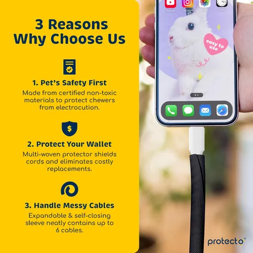 Vista 2 de PROTECTO Protector de Cables Resistente para Perros y Gatos, Funda Larga de 10 Pies, Cubierta de Cable de 1/2 Pulgada Fácil de Usar para Mascotas