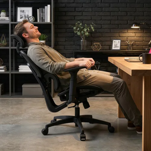 Vista 2 de Silla de oficina ergonómica, silla de escritorio ajustable con respaldo alto y asiento ajustable, reposabrazos 3D, bloqueo de inclinación reclinable