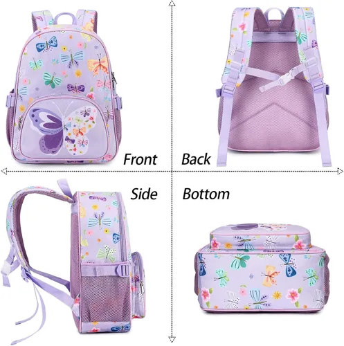 Vista 9 de Mochila para niños, mochila escolar para niñas y preescolar, mochila de unicornio para niños pequeños con clip para el pecho, púrpura