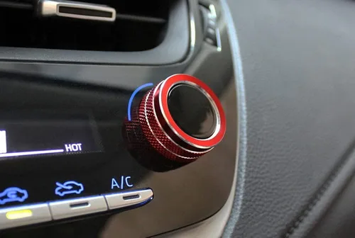 Vista 6 de iJDMTOY 2 fundas deportivas de aluminio anodizado rojo para interruptor de control climático de CA, compatibles con Toyota 2019 en adelante, Corolla