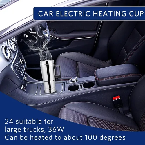 Vista 2 de Hervidor de té eléctrico para automóvil, de 10.1 fl oz, 24 V, portátil, de acero inoxidable, calentador de agua para automóvil, taza de calefacción