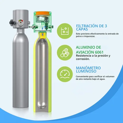 Vista 3 de SMACO S300 Mini Scuba Tank Handheld Diving Lung Air Tank 0.5L