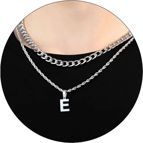 Vista 71 de SENRAN Collar con inicial en capas de la A a la Z para hombre, cadena de cuerda torcida de acero inoxidable de 18 a 20 pulgadas, dije de letra