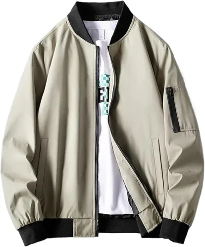 Vista 4 de Chaqueta bomber para hombre, abrigos de béisbol sólidos de otoño, casual, parte superior ajustada, cortavientos, chaquetas de carga