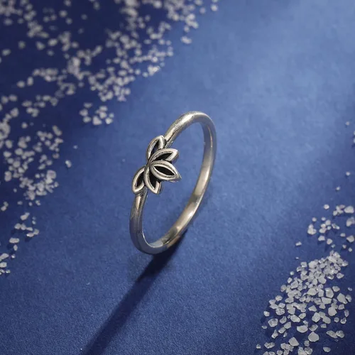 Vista 4 de Womens Lotus Flower Rings Simple Rings 925 Sterling Silver Rings Womens Stacking Rings Vintage Statement Rings Size 5-9