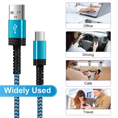 Vista 7 de Cable de carga USB C de 3A de carga rápida, [2 unidades, 6 pies] cable trenzado USB-A a tipo C para iPhone 15 Pro Max Plus, Samsung Galaxy A14 A54