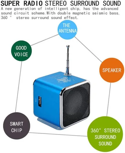 Vista 4 de Yoidesu TD-V26 Mini Altavoz Portátil Reproductor de Música Radio FM Batería Mini Pantalla Digital Altavoz Reproductor de Música para Computadora