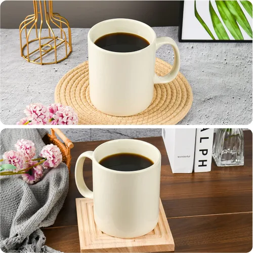 Vista 6 de Taza de café de cerámica extra grande de 29 onzas con asa para oficina y hogar (29 onzas, crema)