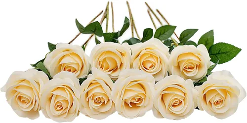 Vista 26 de DuHouse 10 rosas falsas de seda artificial, color morado otoñal Púrpura Otoño