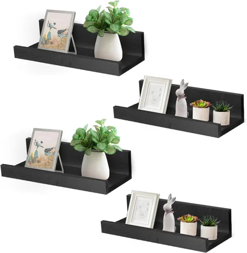 Vista 24 de Muzilife Estantes flotantes pequeños de madera de 12 pulgadas con labio, 2 Negro