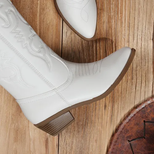 Vista 4 de DREAM PAIRS Botas vaqueras para mujer, botas vaqueras de media pantorrilla