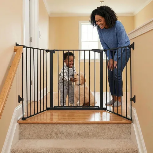 Vista 2 de KidCo Puerta de seguridad giratoria con cierre automático ajustable para bebés y niños pequeños con puerta de 30 pulgadas, color negro
