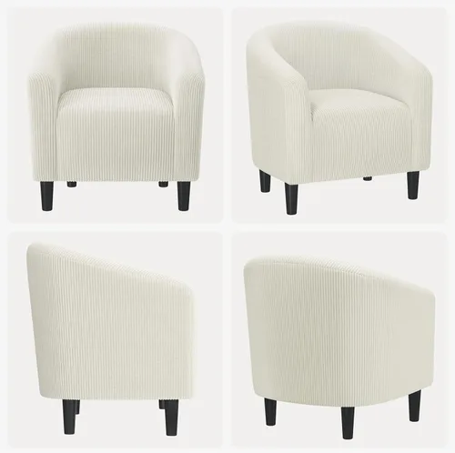 Vista 5 de Yaheetech Sillas cilíndricas, sillas decorativas peludas con reposabrazos acolchado suave para sala de estar, dormitorio, sala de espera, oficina