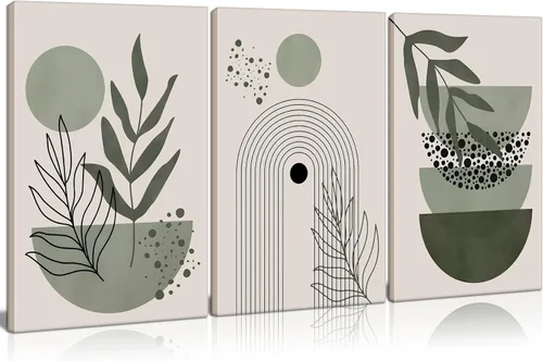 Vista 9 de 3 piezas enmarcadas de plantas de fase lunar en lienzo, arte de pared retro con diseño de flores de luna, impresión de póster con imagen celestial