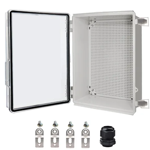 Vista 11 de Caja eléctrica impermeable, caja de conexiones IP67, pestillo de acero inoxidable, cubierta transparente con bisagras, carcasa para proyectos