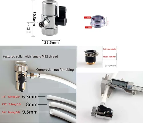 Vista 3 de EZRODI Kit adaptador de grifo cromado, rosca hembra M22x1 con aireador, accesorio desviador de grifo de cocina