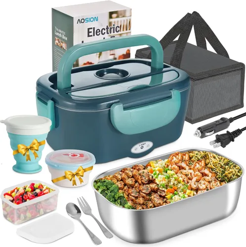 Vista 9 de AOSION Lonchera Eléctrica para Adultos, Lonchera Térmica 3 EN 1 con Contenedor de 1.5L, Lonchera Eléctrica Portátil de 80W, Calentador de Alimentos
