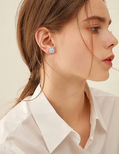 Vista 4 de Udalyn 6 pares de aretes tipo halo para mujer chapados en oro blanco de 18 quilates y oro rosa redondos cuadrados con circonita cúbica brillante